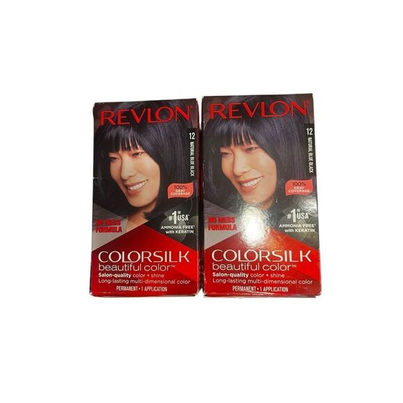 2 Revlon ColorSilk Beautiful Color 12 Blue Black no mess 100% gray coverage - Picture 1 of 2
